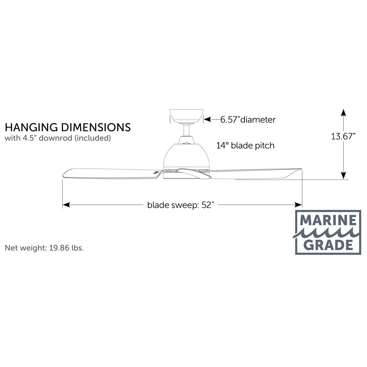 Starboard 52" Nickel Marine Grade Ceiling fan - Bees Lighting