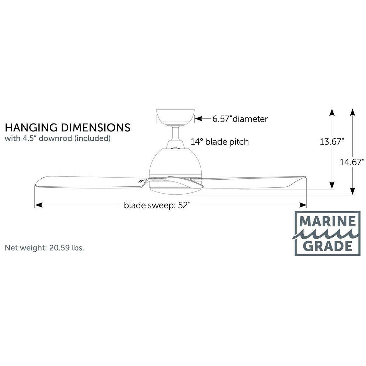 Starboard 52" Bronze Marine Grade Ceiling fan with LED Light Kit - Bees Lighting