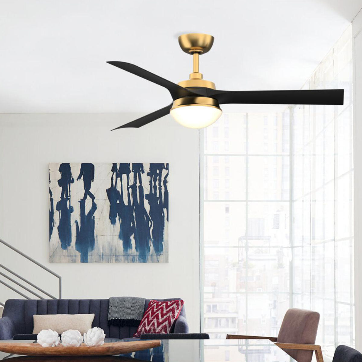 Barlow 52" Brass and Black LED Ceiling Fan - Bees Lighting
