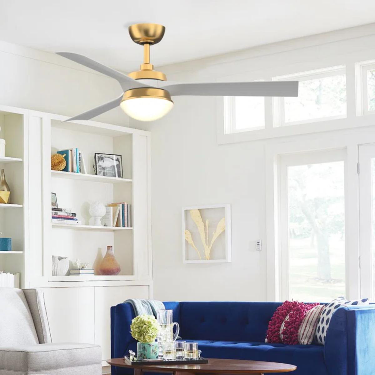 Barlow 52" Brass and White LED Ceiling Fan - Bees Lighting
