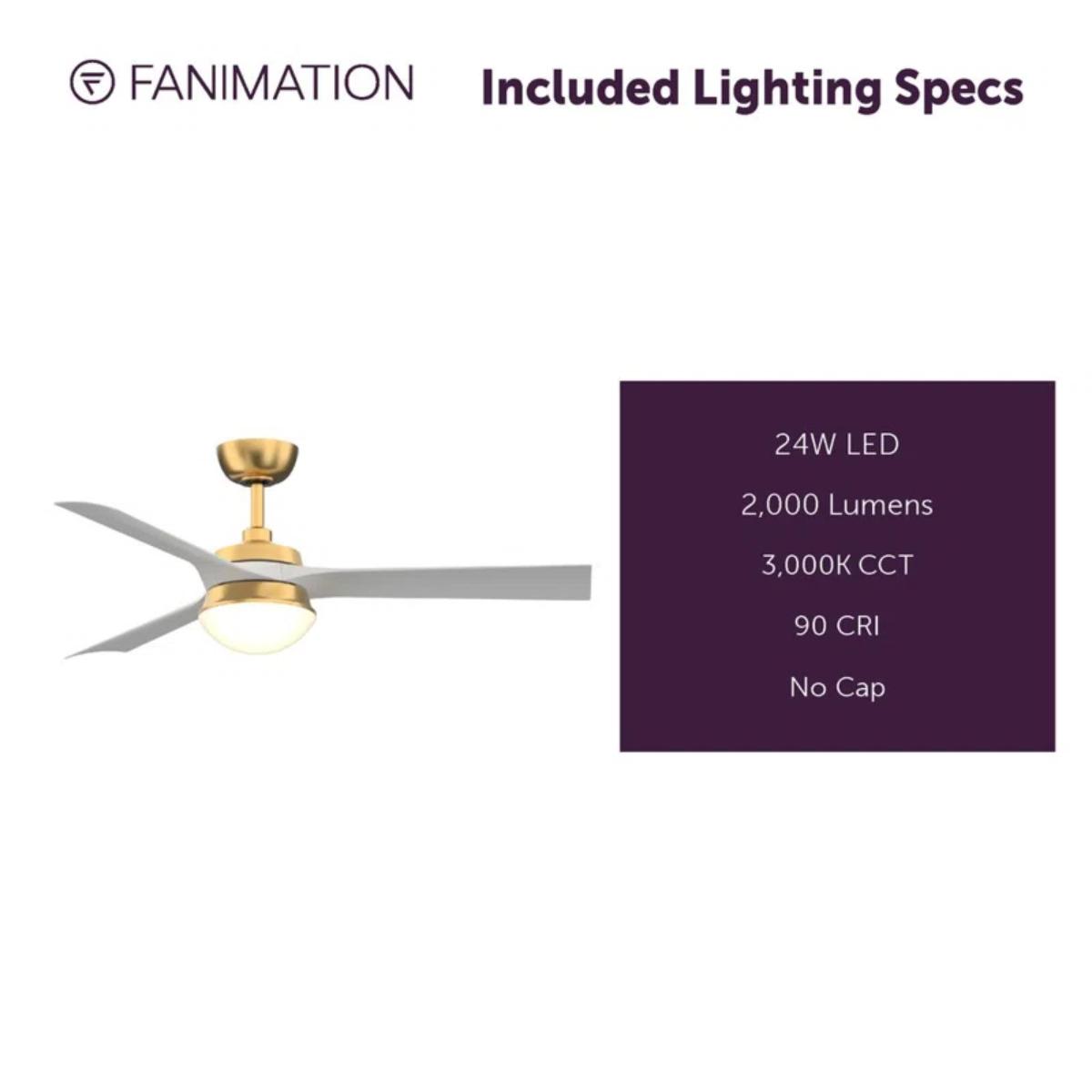 Barlow 52" Brass and White LED Ceiling Fan - Bees Lighting