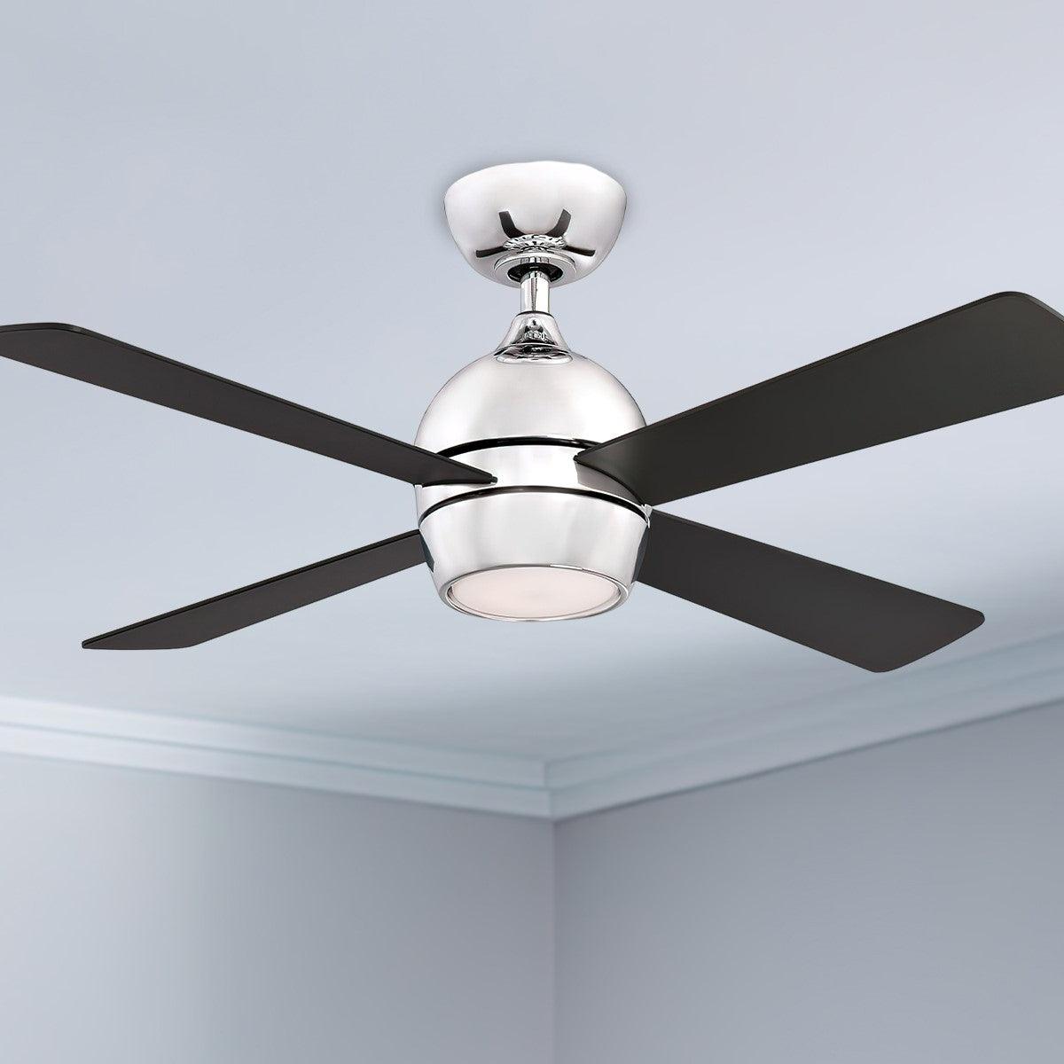 Kwad 44 Inch Modern Ceiling Fan With Light And Remote, Opal Frosted Glass
