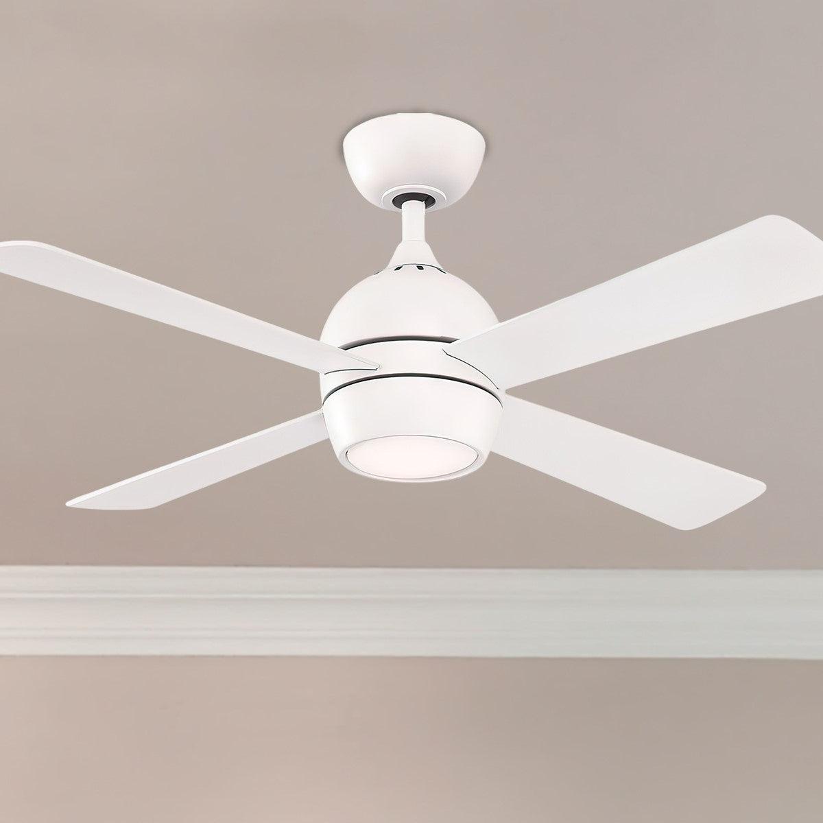 Kwad 44 Inch Modern Ceiling Fan With Light And Remote, Opal Frosted Glass