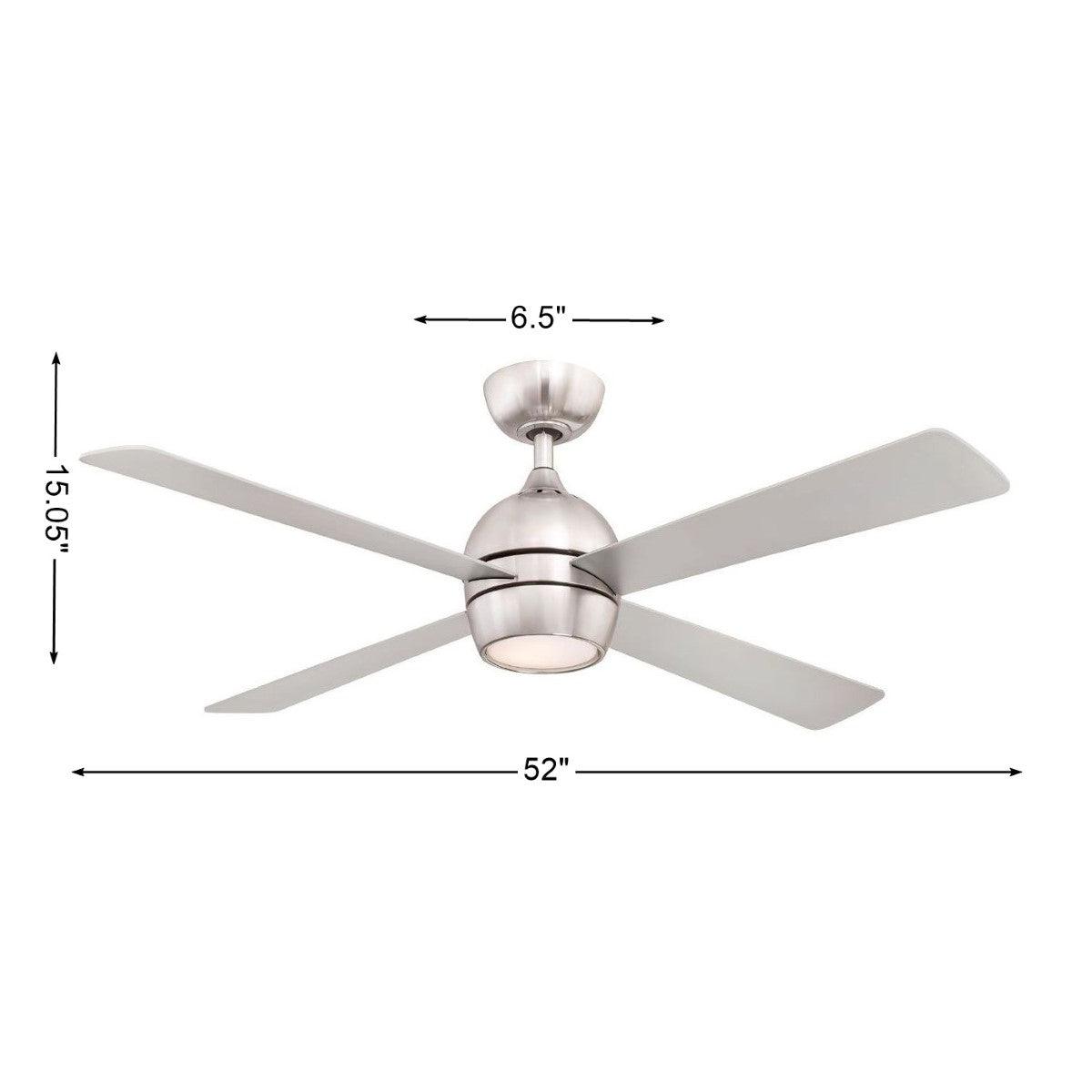 Kwad 52 Inch Brushed Nickel Modern LED Ceiling Fan with Remote - Bees Lighting