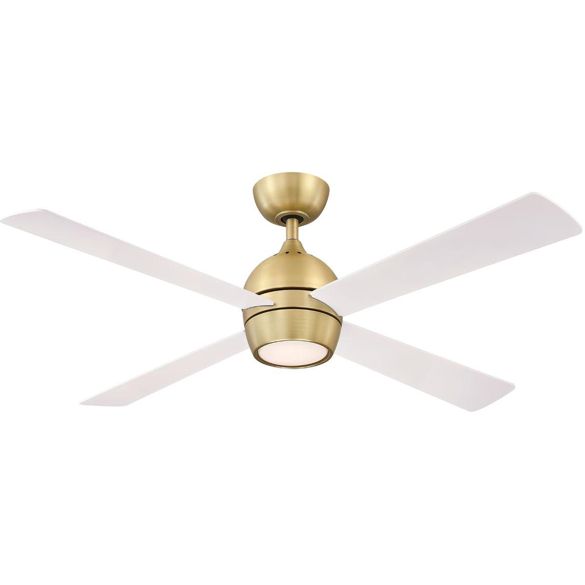 Kwad 52 Inch Brushed Satin Brass Modern LED Ceiling Fan with Remote - Bees Lighting