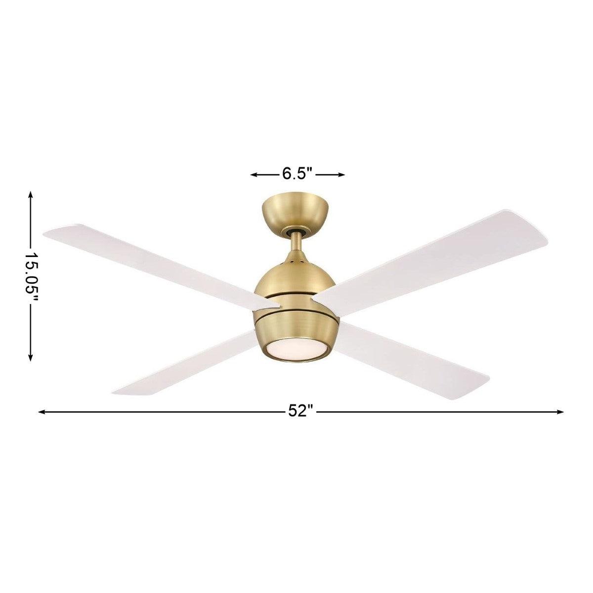 Kwad 52 Inch Brushed Satin Brass Modern LED Ceiling Fan with Remote - Bees Lighting
