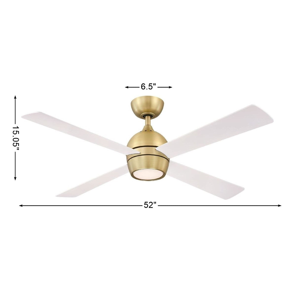 Kwad 52 Inch Brushed Satin Brass Modern LED Ceiling Fan with Remote - Bees Lighting