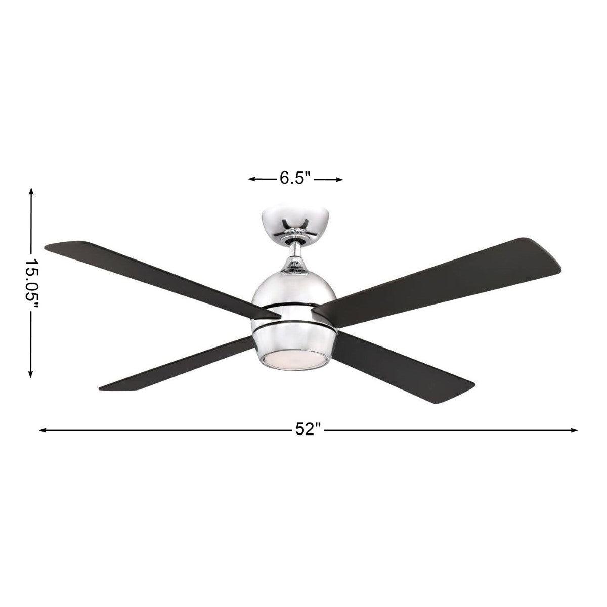 Kwad 52 Inch Chrome Modern LED Ceiling Fan with Remote - Bees Lighting