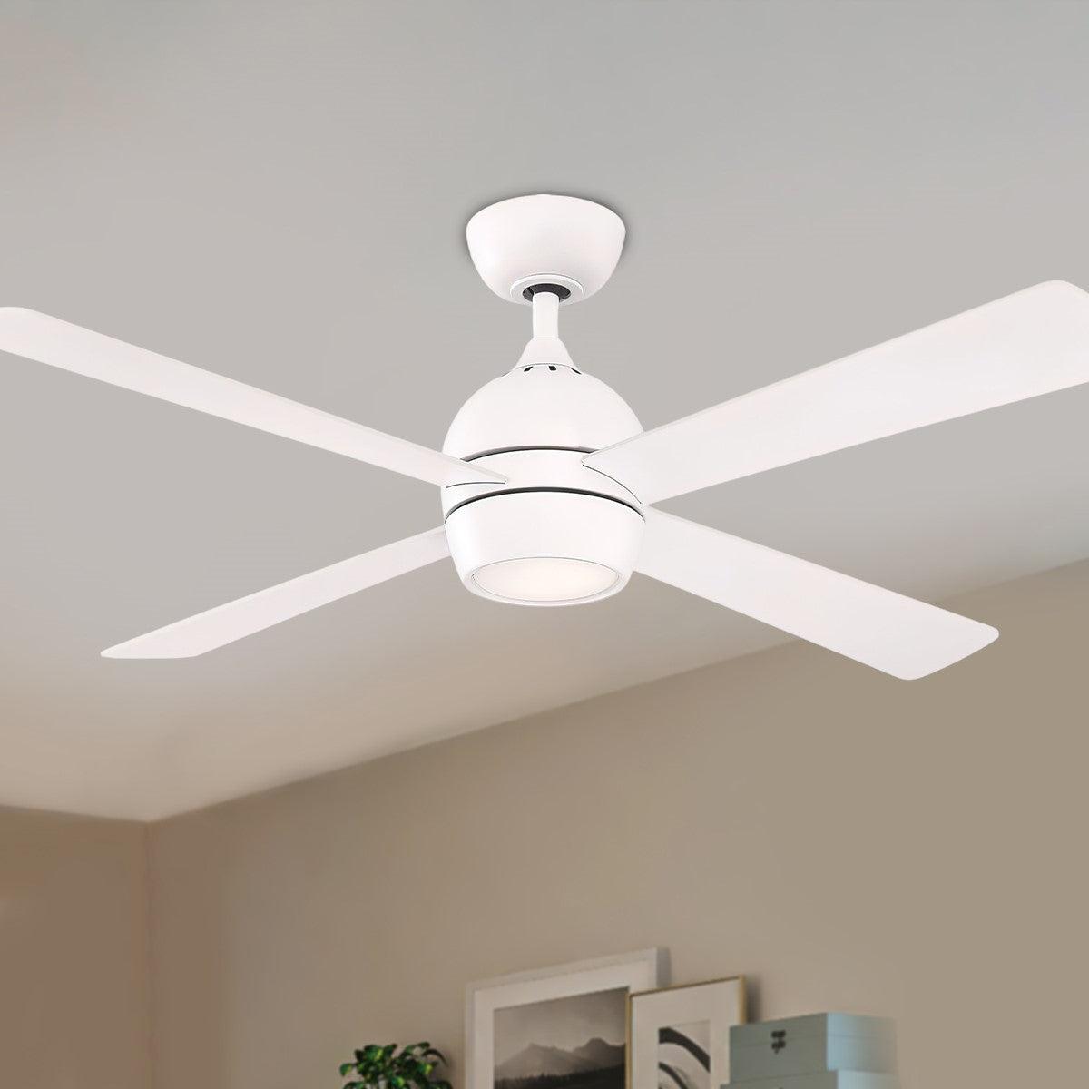 Fanimation Kwad 52 In. Matte White Ceiling Fan With LED Light Kit And