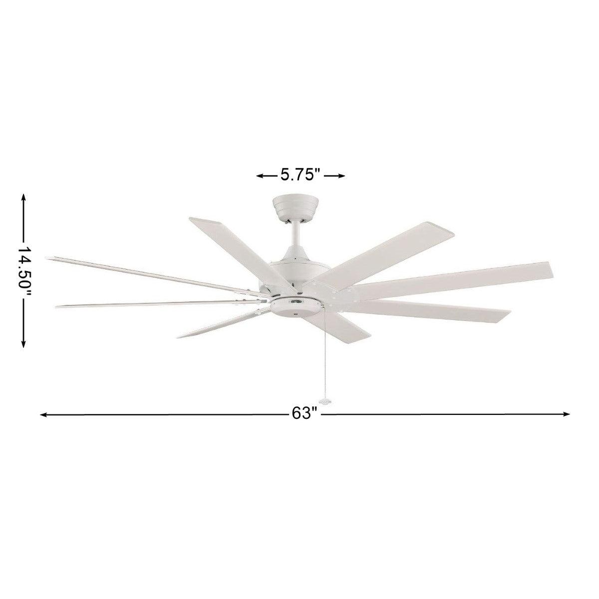 Levon AC 63 Inch Matte White Windmill Ceiling Fan with Pull Chain - Bees Lighting