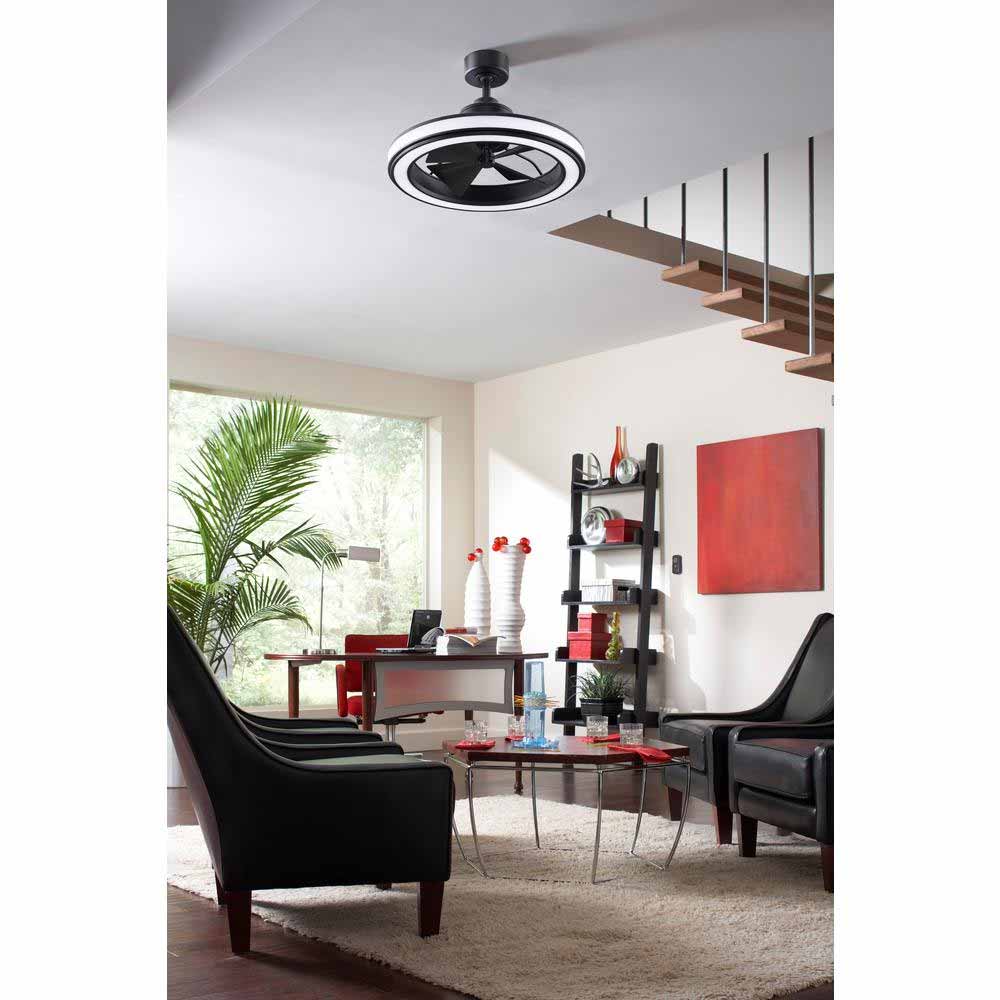 Gleam 24" Black Damp Rated Modern Chandelier Ceiling Fan with Light and Remote - Bees Lighting