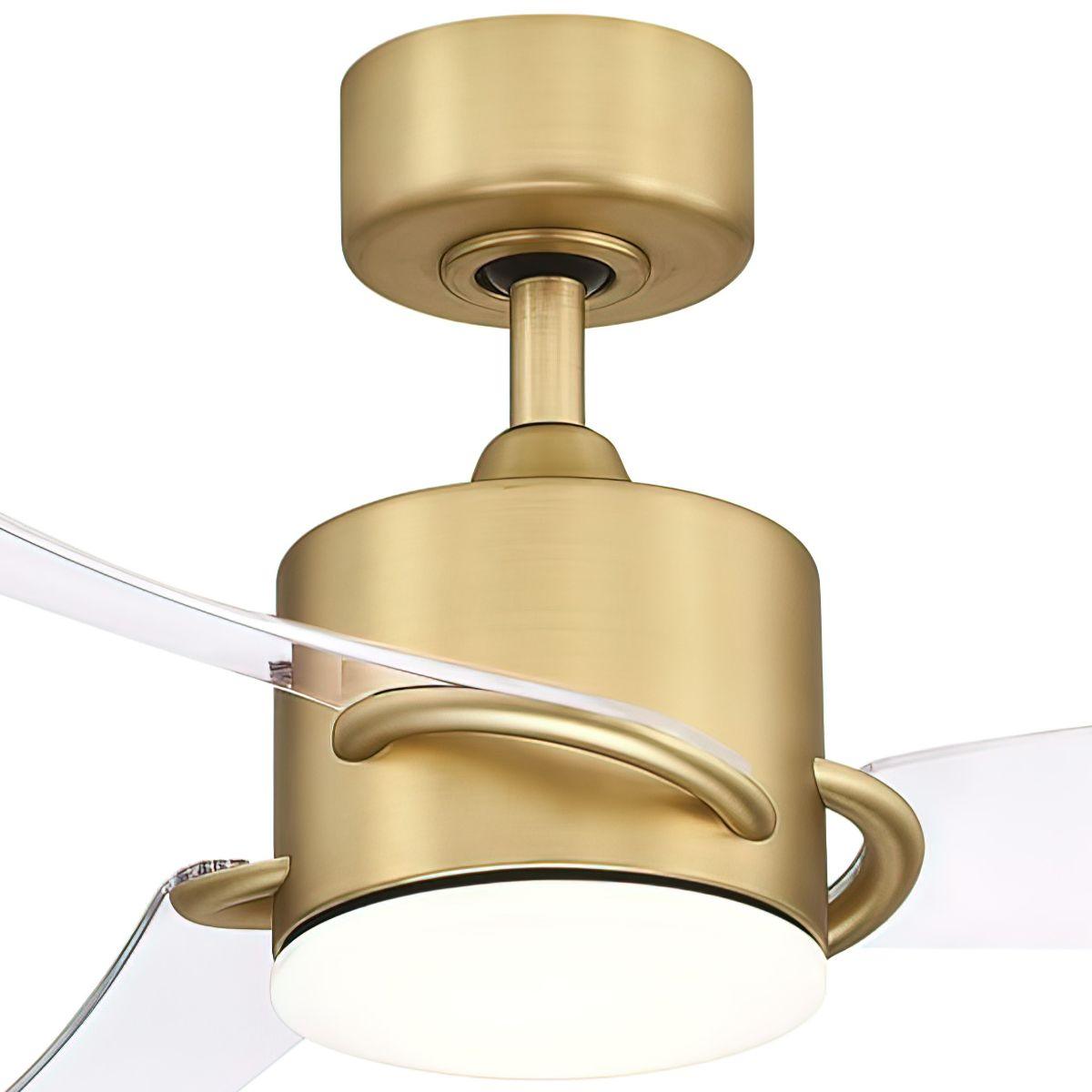 SculptAire 52 Inch Brushed Brass Modern LED Ceiling Fan with Remote, Clear Blades - Bees Lighting