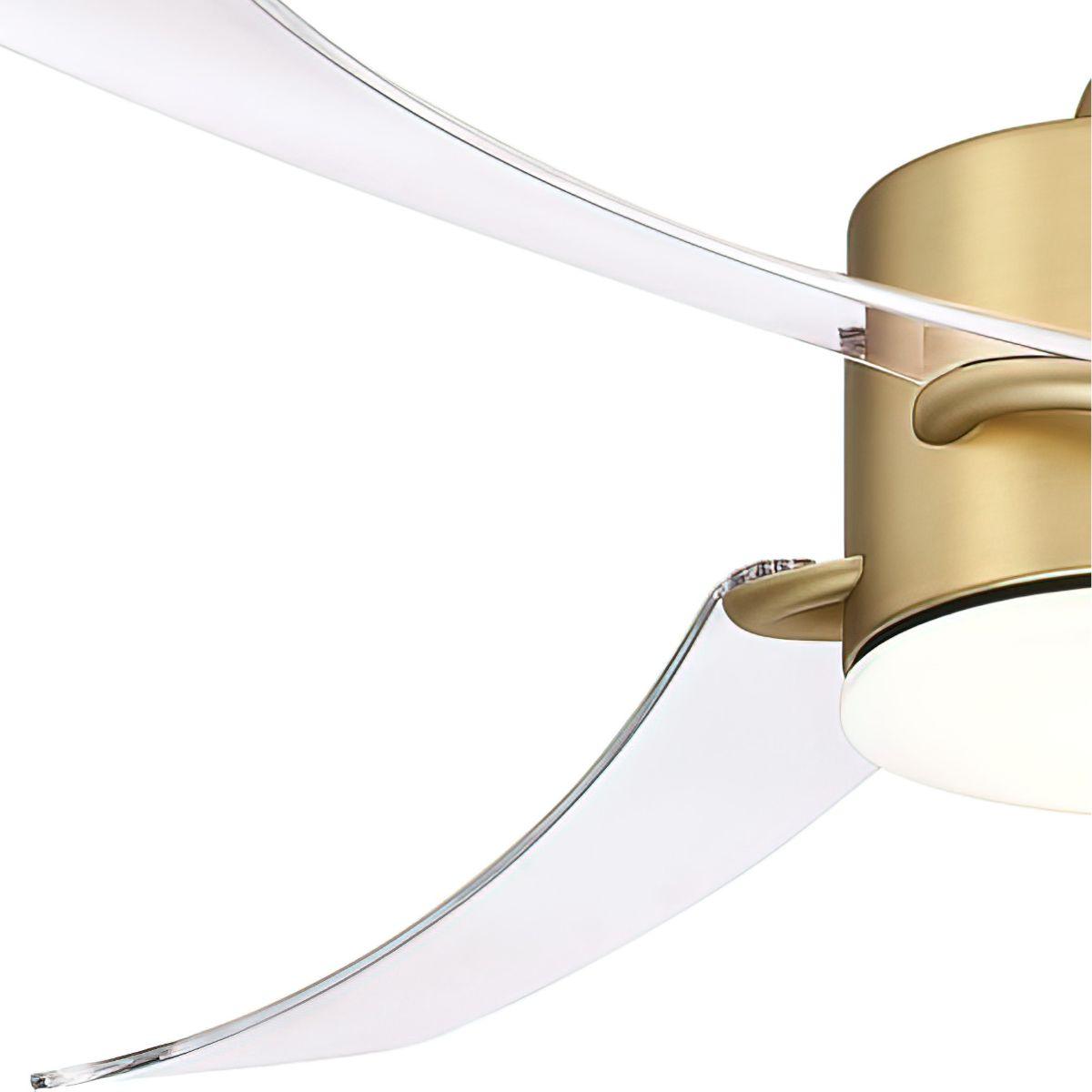 SculptAire 52 Inch Brushed Brass Modern LED Ceiling Fan with Remote, Clear Blades - Bees Lighting