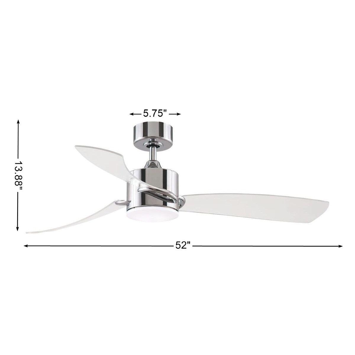 SculptAire 52 Inch Chrome Modern LED Ceiling Fan with Remote, Clear Blades - Bees Lighting