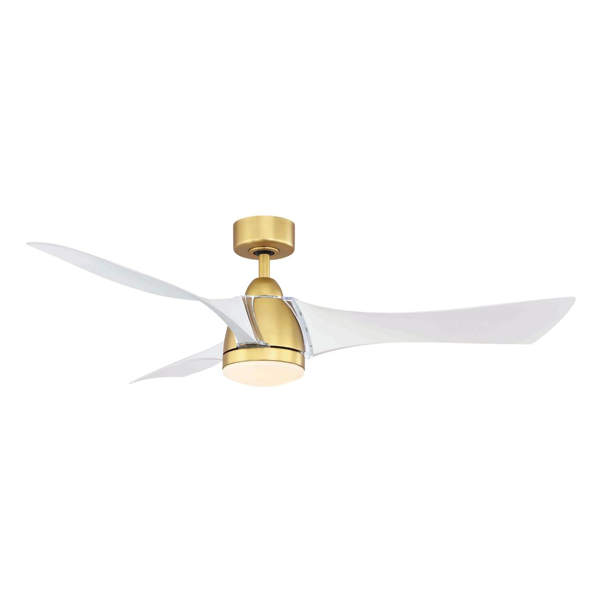 Klear 56 inch Brushed Satin Brass and White Outdoor CCT LED Smart Ceiling Fan with Remote - Bees Lighting