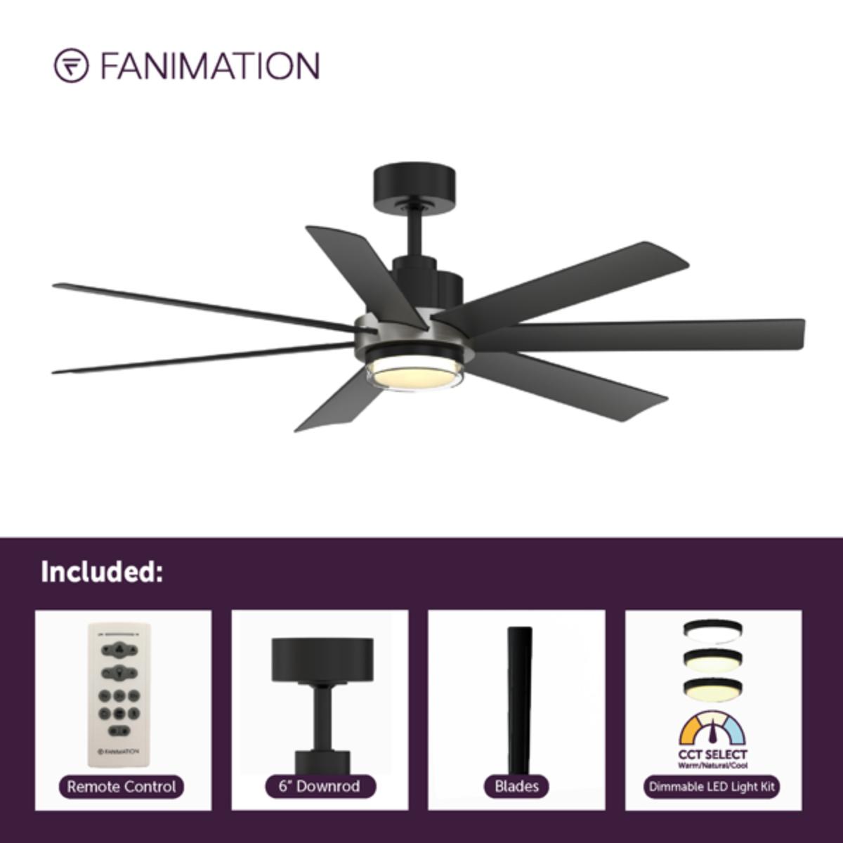 Pendry 56 inch Black and Brushed Nickel Damp Rated Ceiling Fan with Remote - Bees Lighting
