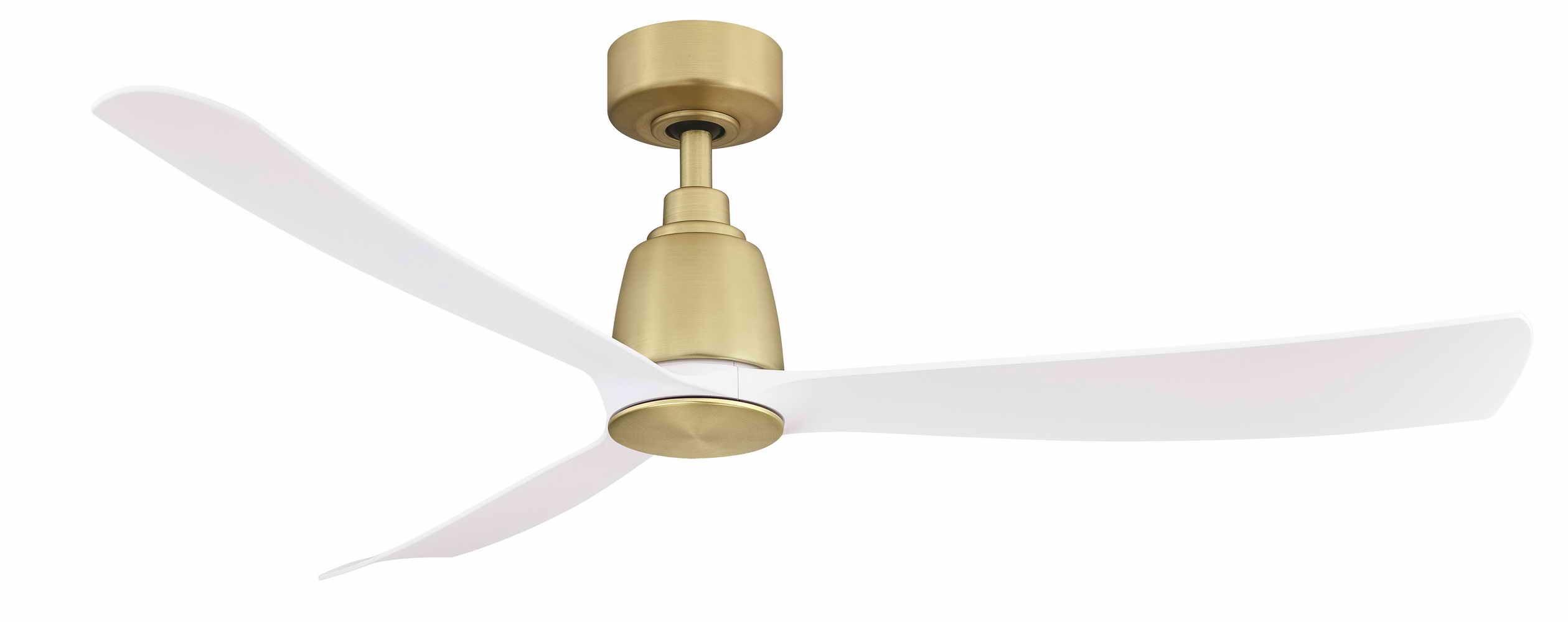 Kute 52 Inch Brushed Satin Brass Damp Rated Modern Ceiling Fan with Remote - Bees Lighting