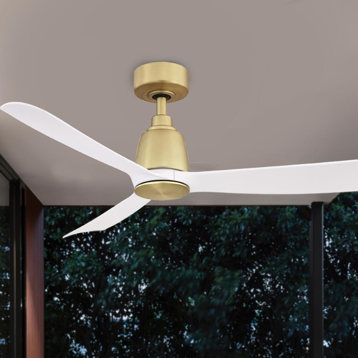 Kute 44 Inch Brushed Satin Brass Damp Rated Modern Ceiling Fan with Remote - Bees Lighting