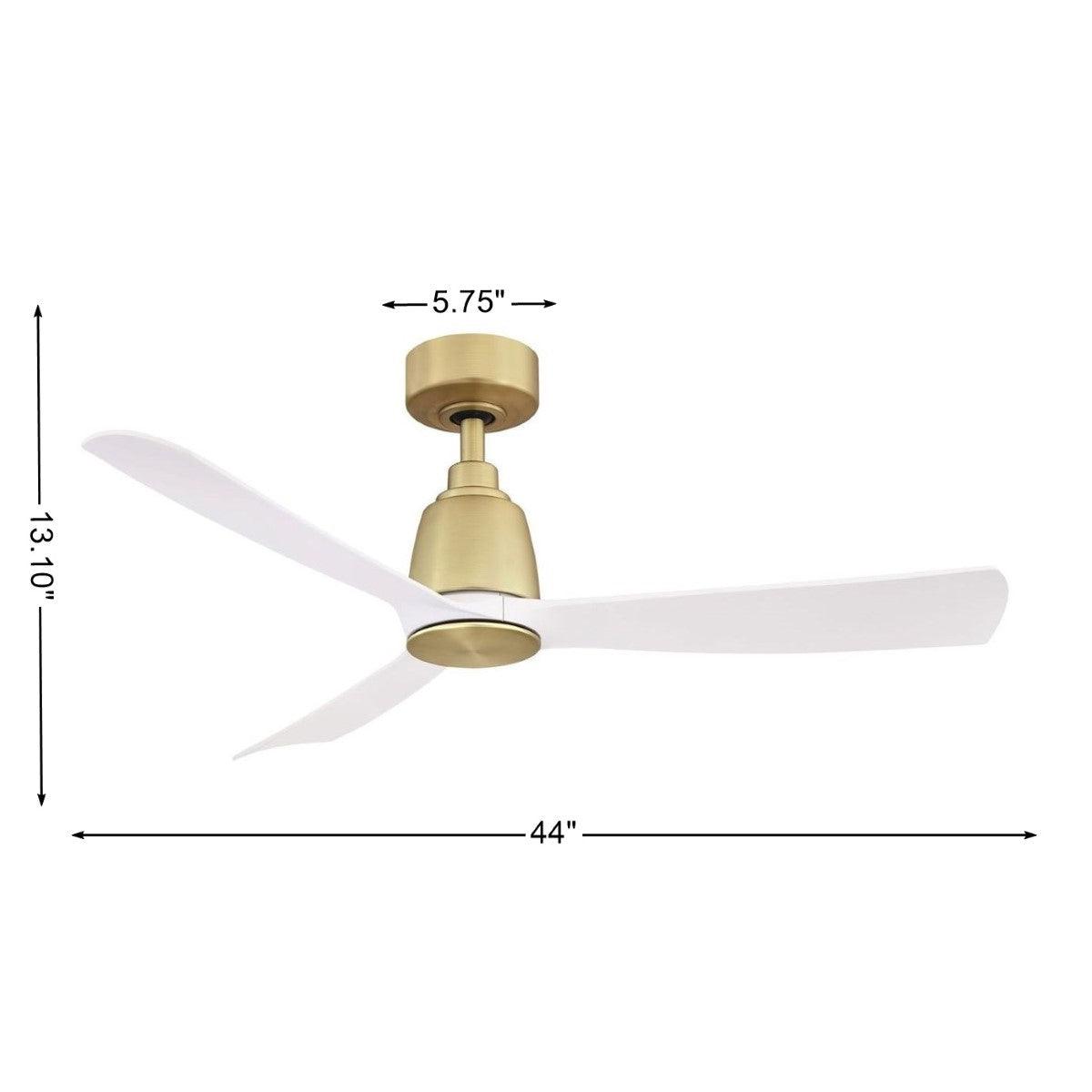 Kute 44 Inch Brushed Satin Brass Damp Rated Modern Ceiling Fan with Remote - Bees Lighting