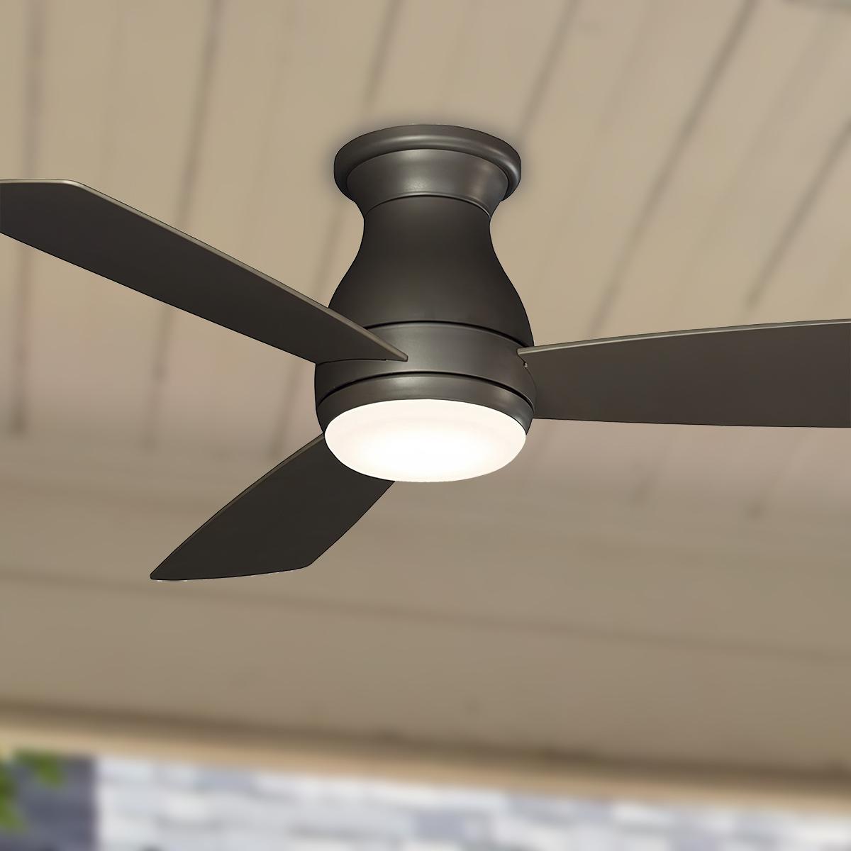 Hugh 44 Inch Matte Greige Outdoor LED Hugger Ceiling Fan with Remote - Bees Lighting