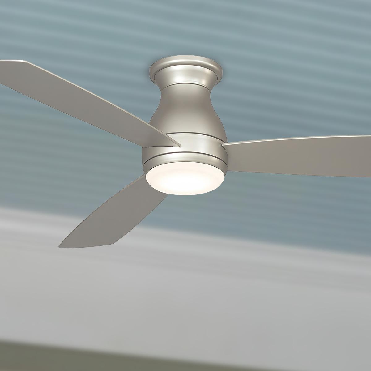Hugh 52 Inch Brushed Nickel Outdoor LED Hugger Ceiling Fan with Remote - Bees Lighting