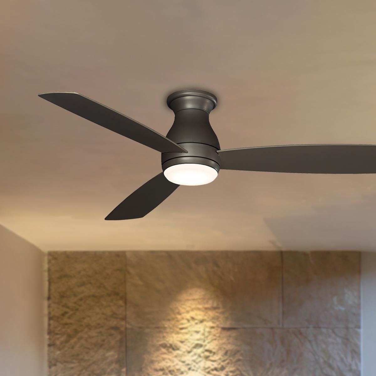 Hugh 52 Inch Matte Greige Outdoor LED Hugger Ceiling Fan with Remote - Bees Lighting