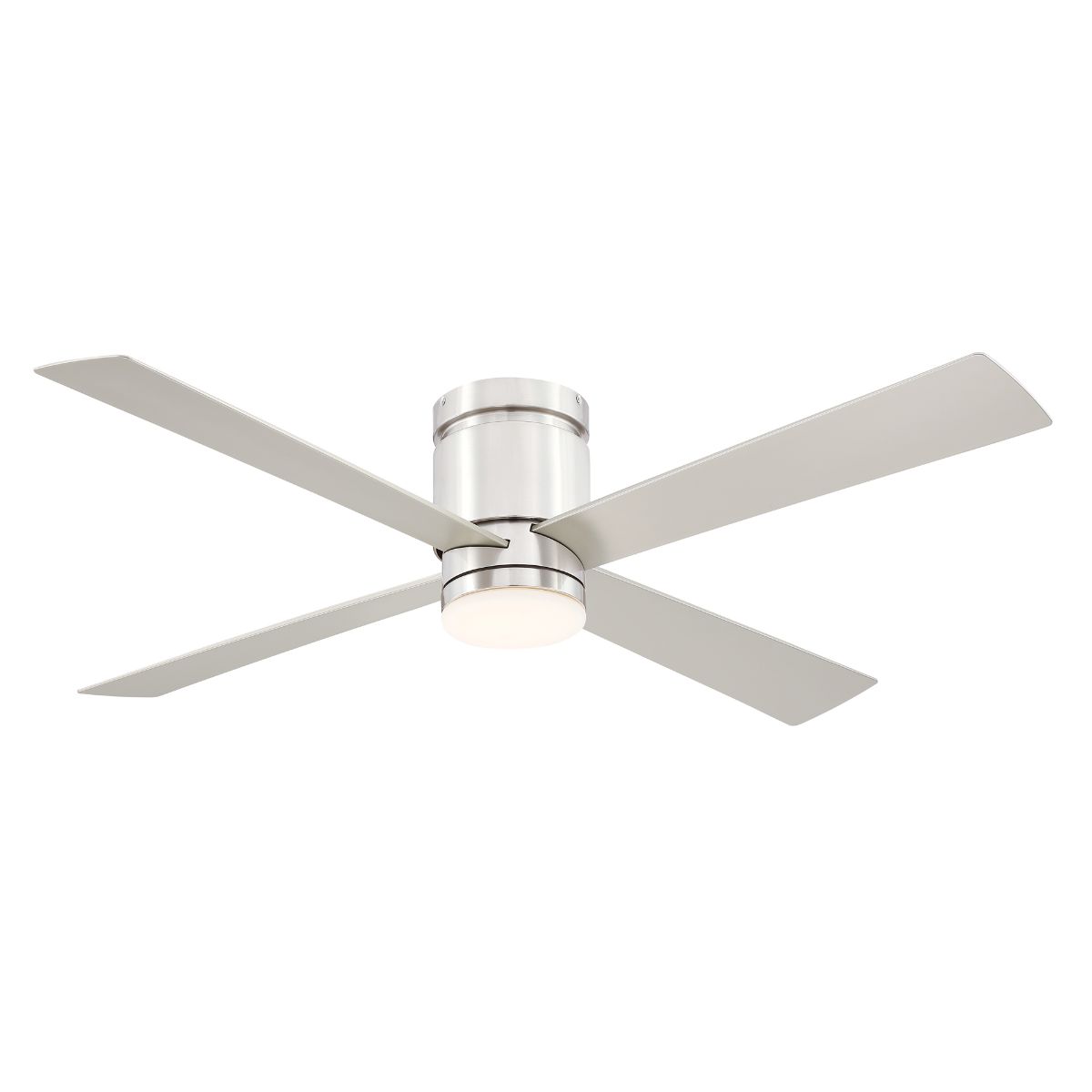 Kwartet 52 Inch Brushed Nickel Damp Rated Hugger Ceiling Fan with CCT Light Kit and Remote - Bees Lighting