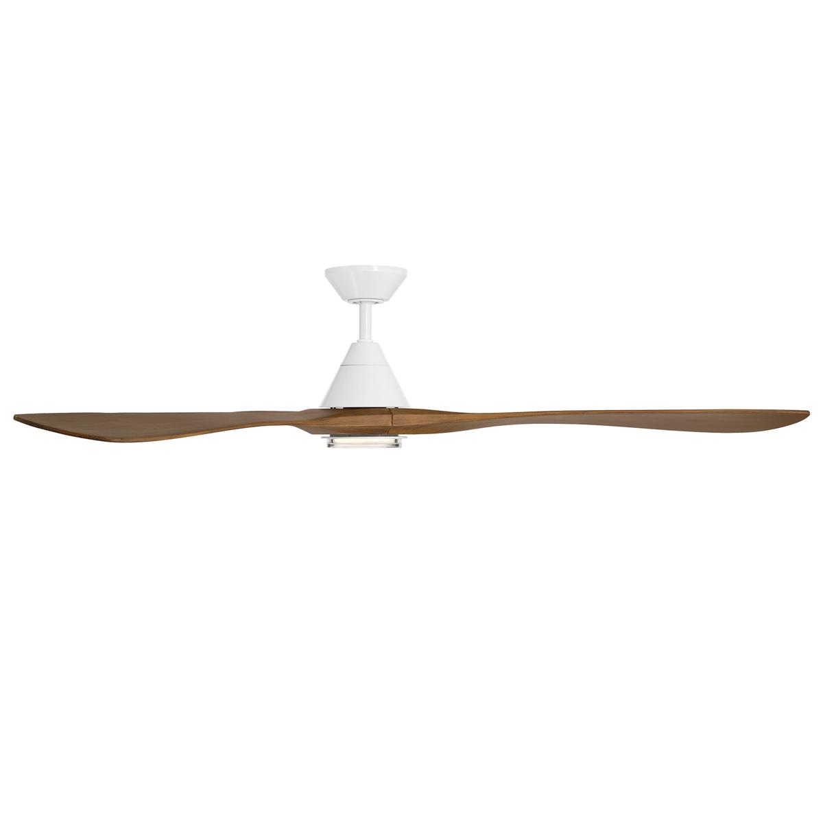 Carve 72 Inch CCT LED Smart Ceiling Fan, Matte White with Distressed Koa Blades - Bees Lighting
