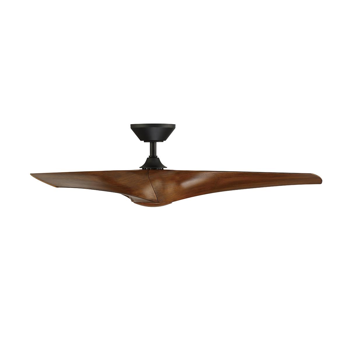 Zephyr 52 Inch Wet Rated CCT LED Smart Ceiling Fan, Matte Black with Distressed Koa Blades - Bees Lighting