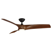 Zephyr 62 Inch Wet Rated 3000K LED Smart Ceiling Fan, Matte Black with Distressed Koa Blades - Bees Lighting