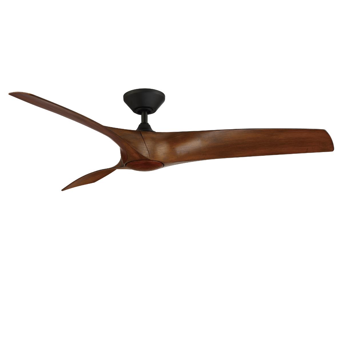 Zephyr 62 Inch Wet Rated 3000K LED Smart Ceiling Fan, Matte Black with Distressed Koa Blades - Bees Lighting
