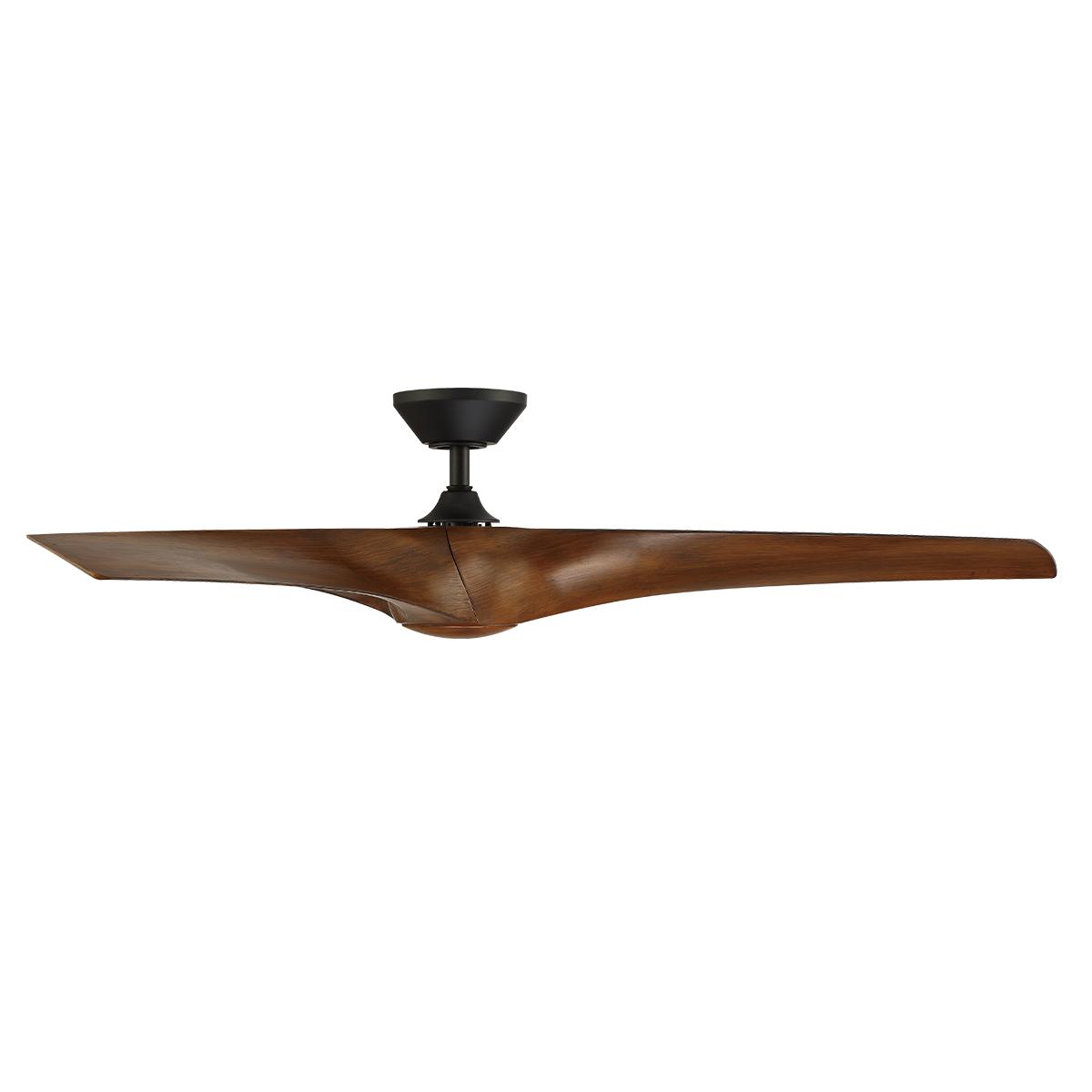 Zephyr 62 Inch Wet Rated 3000K LED Smart Ceiling Fan, Matte Black with Distressed Koa Blades - Bees Lighting