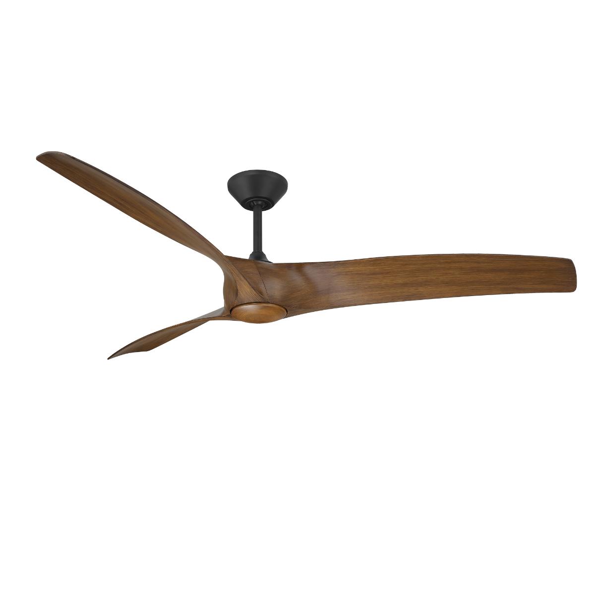 Zephyr 72 Inch Wet Rated CCT LED Smart Ceiling Fan, Matte Black with Distressed Koa Blades - Bees Lighting