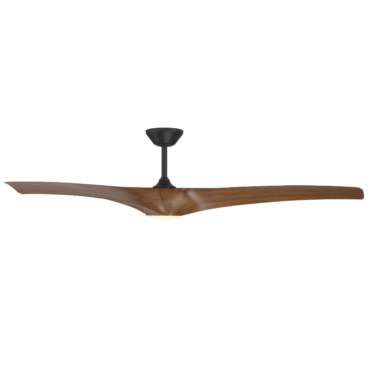 Zephyr 72 Inch Wet Rated CCT LED Smart Ceiling Fan, Matte Black with Distressed Koa Blades - Bees Lighting