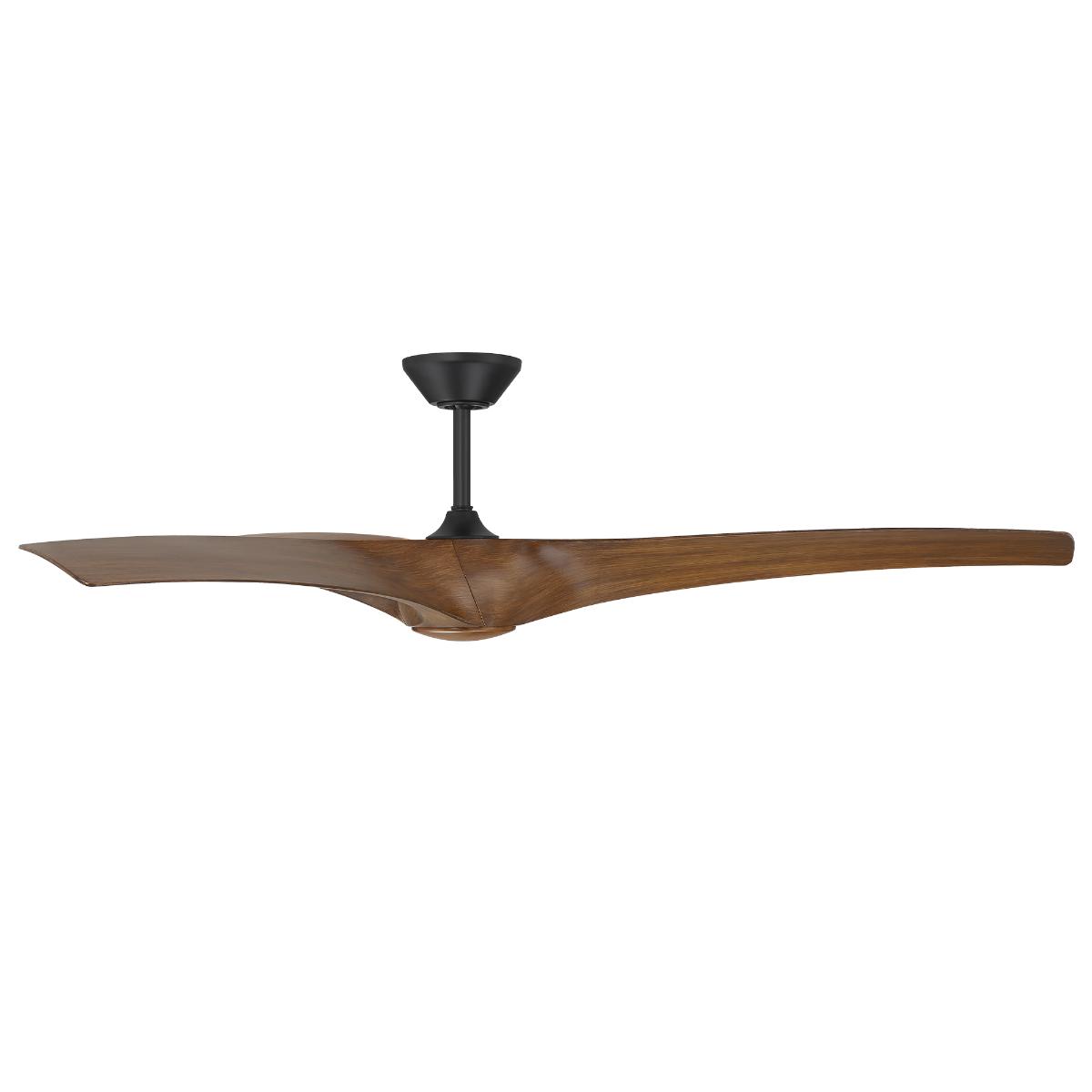 Zephyr 72 Inch Wet Rated CCT LED Smart Ceiling Fan, Matte Black with Distressed Koa Blades - Bees Lighting