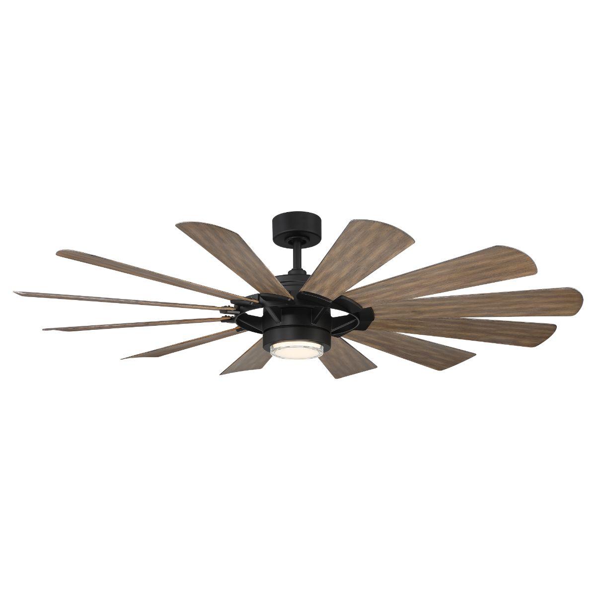 Wyndmill 65 Inch 3000K LED Smart Ceiling Fan, Matte Black with Barnwood Blades - Bees Lighting