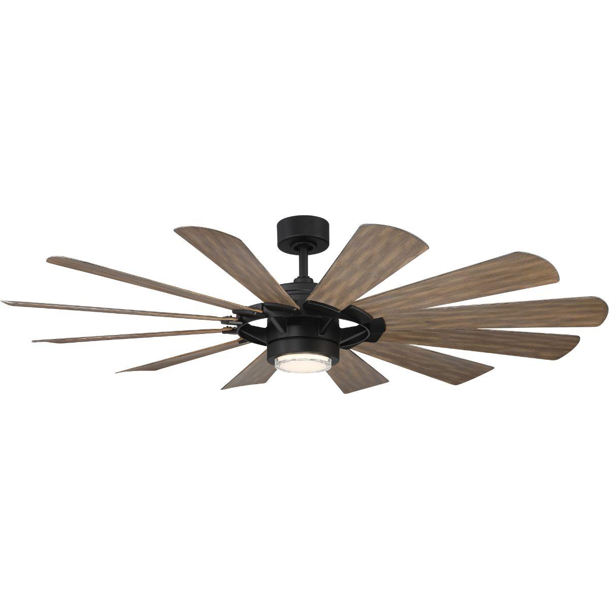 Wyndmill 65 Inch 3000K LED Smart Ceiling Fan, Matte Black with Barnwood Blades - Bees Lighting