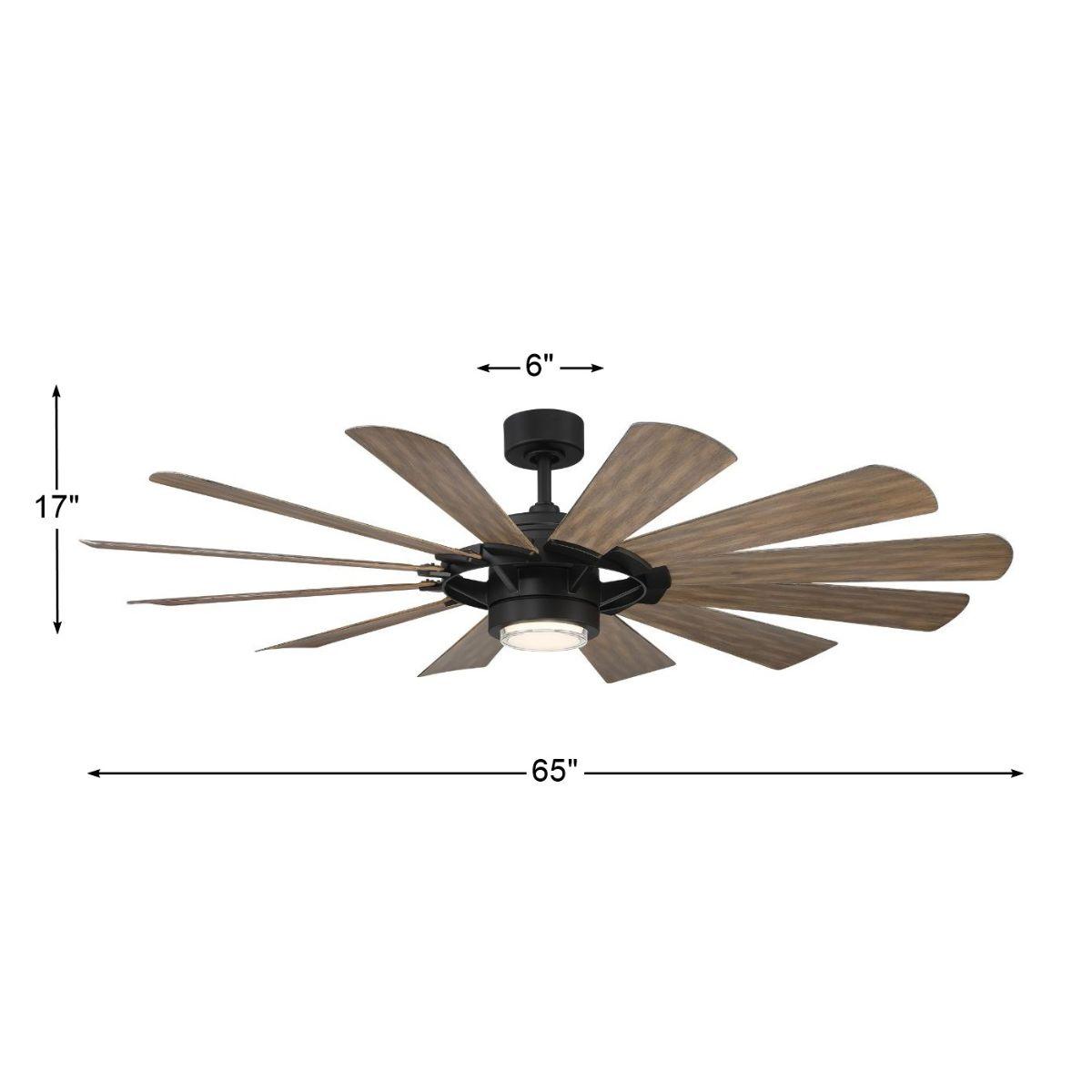 Wyndmill 65 Inch 3000K LED Smart Ceiling Fan, Matte Black with Barnwood Blades - Bees Lighting