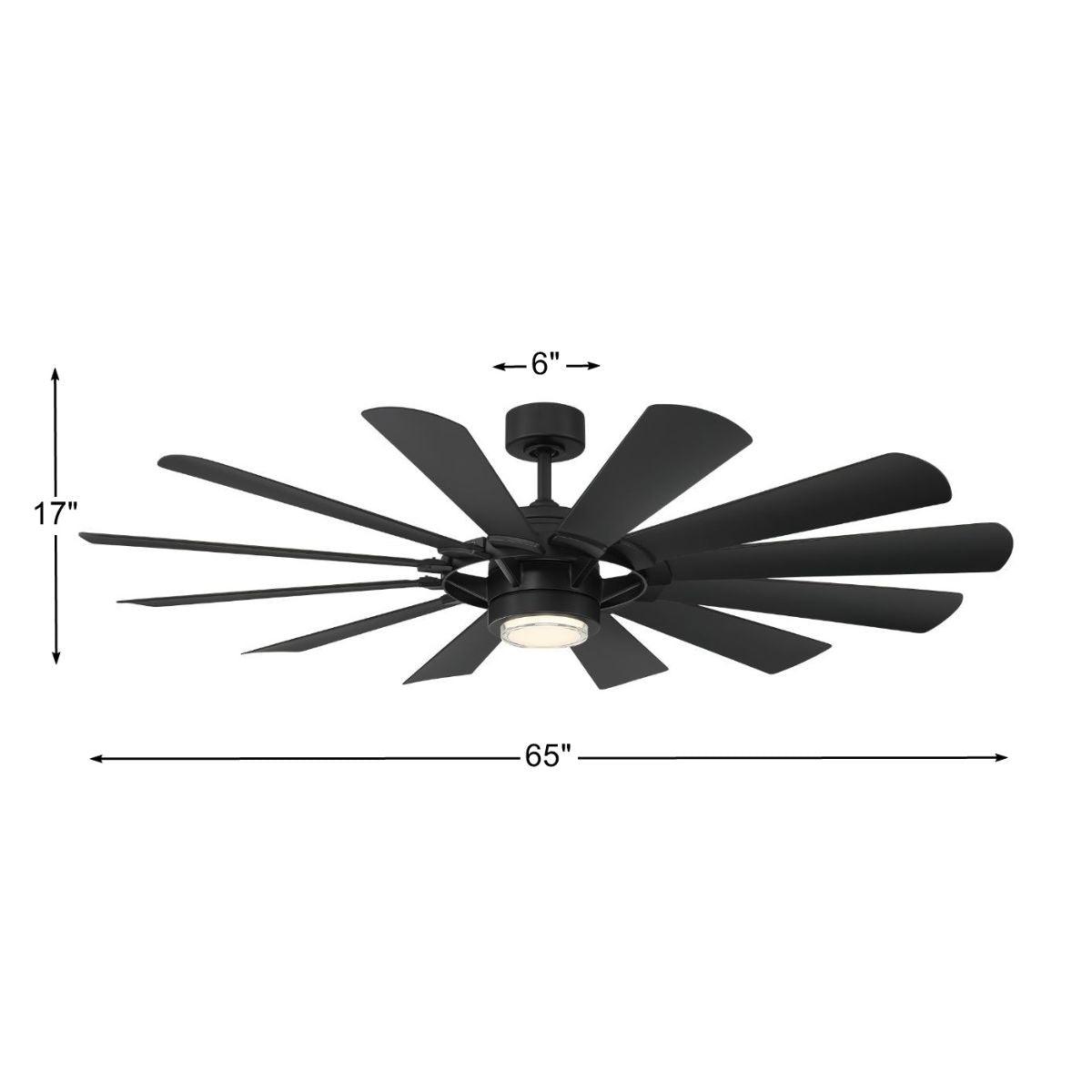 Wyndmill 65 Inch 3000K LED Smart Ceiling Fan, Matte Black - Bees Lighting