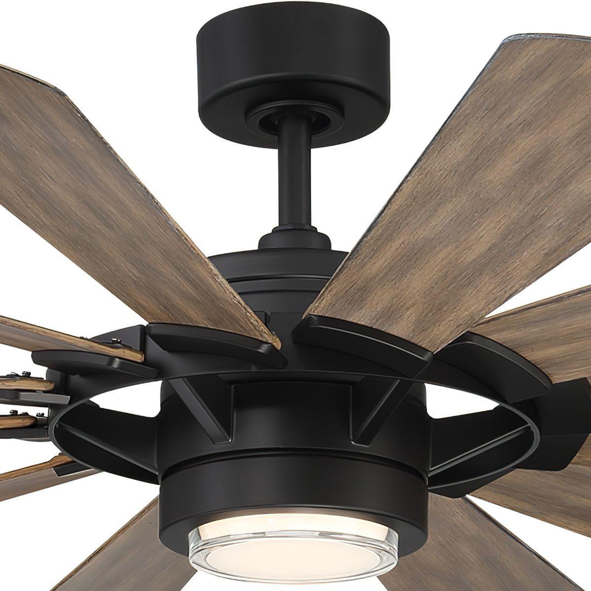 Wyndmill 65 Inch 3500K LED Smart Ceiling Fan, Matte Black with Barnwood Blades - Bees Lighting