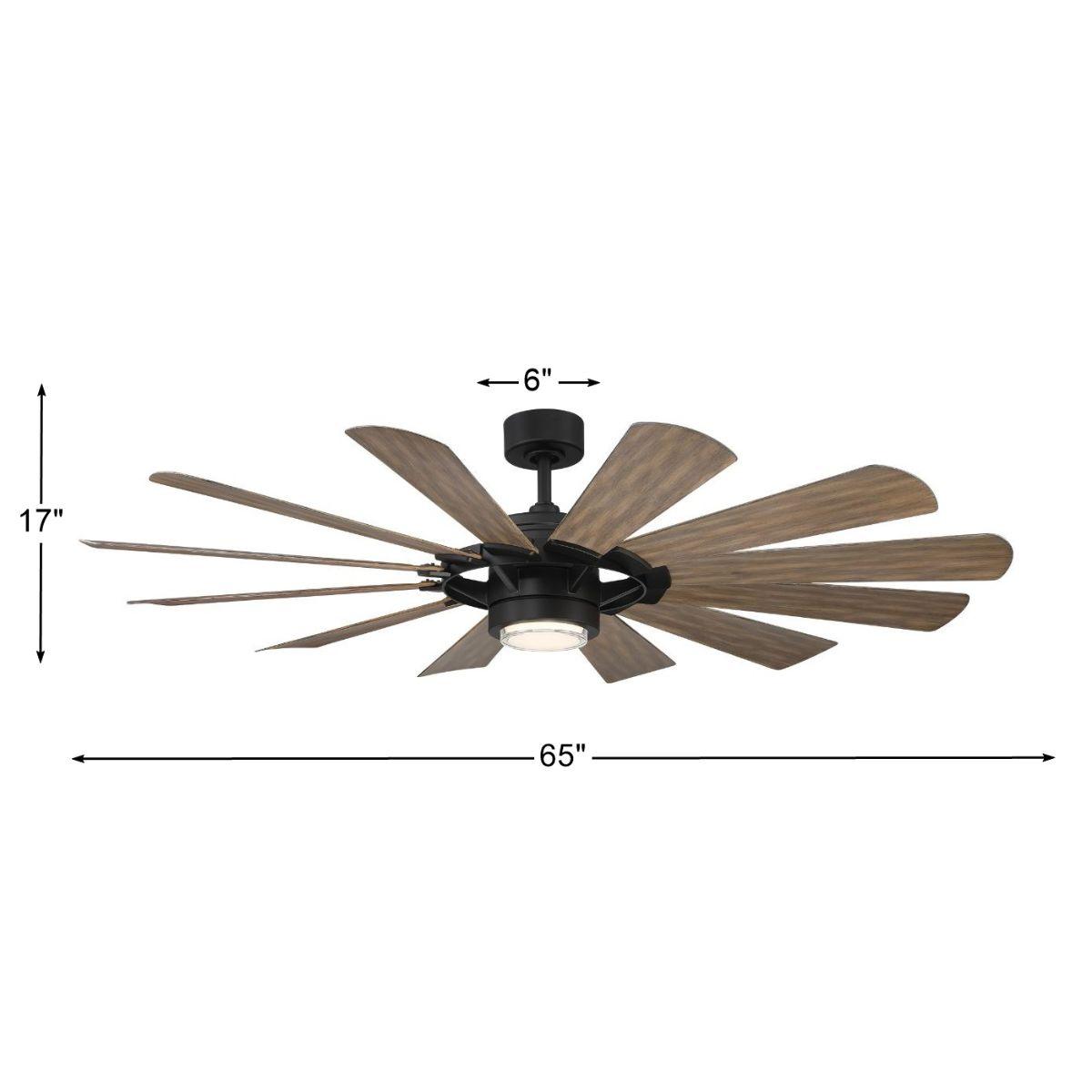 Wyndmill 65 Inch 3500K LED Smart Ceiling Fan, Matte Black with Barnwood Blades - Bees Lighting