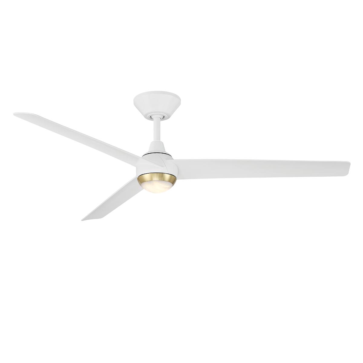Pisces 54 Inch CCT LED Smart Ceiling Fan with Alabaster Glass, Matte White & Soft Brass - Bees Lighting