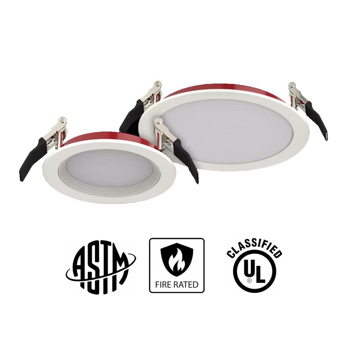 6 In. Fire Rated Wafer Smooth Canless LED Downlight, 15 Watt, 1400 Lumens, Selectable CCT, 2700K to 5000K