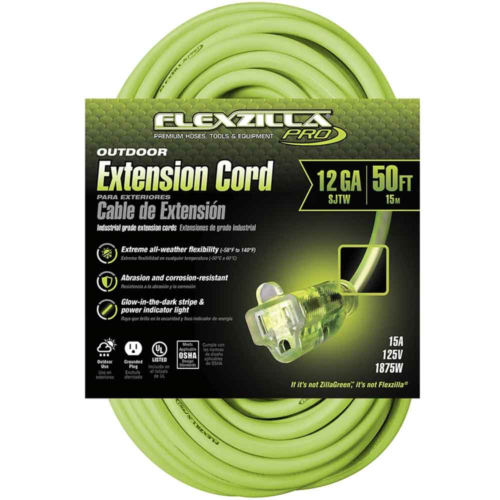 50 ft. Outdoor Heavy Duty FlexzillaÂ® Pro Extension Cord 12/3 Gauge SJTW Green - Bees Lighting