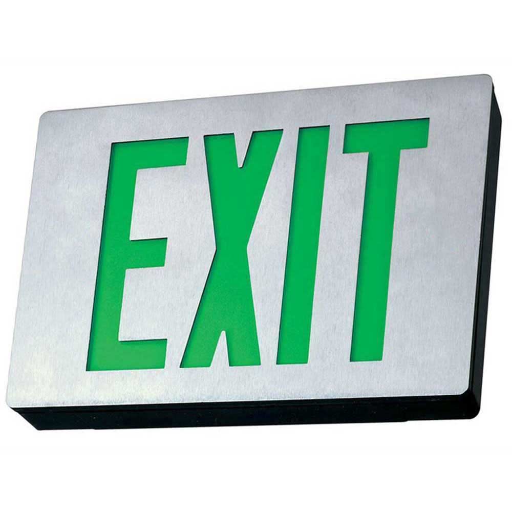 Die-Cast Aluminum LED Exit Sign Double Face with Green Letters and Battery Backup