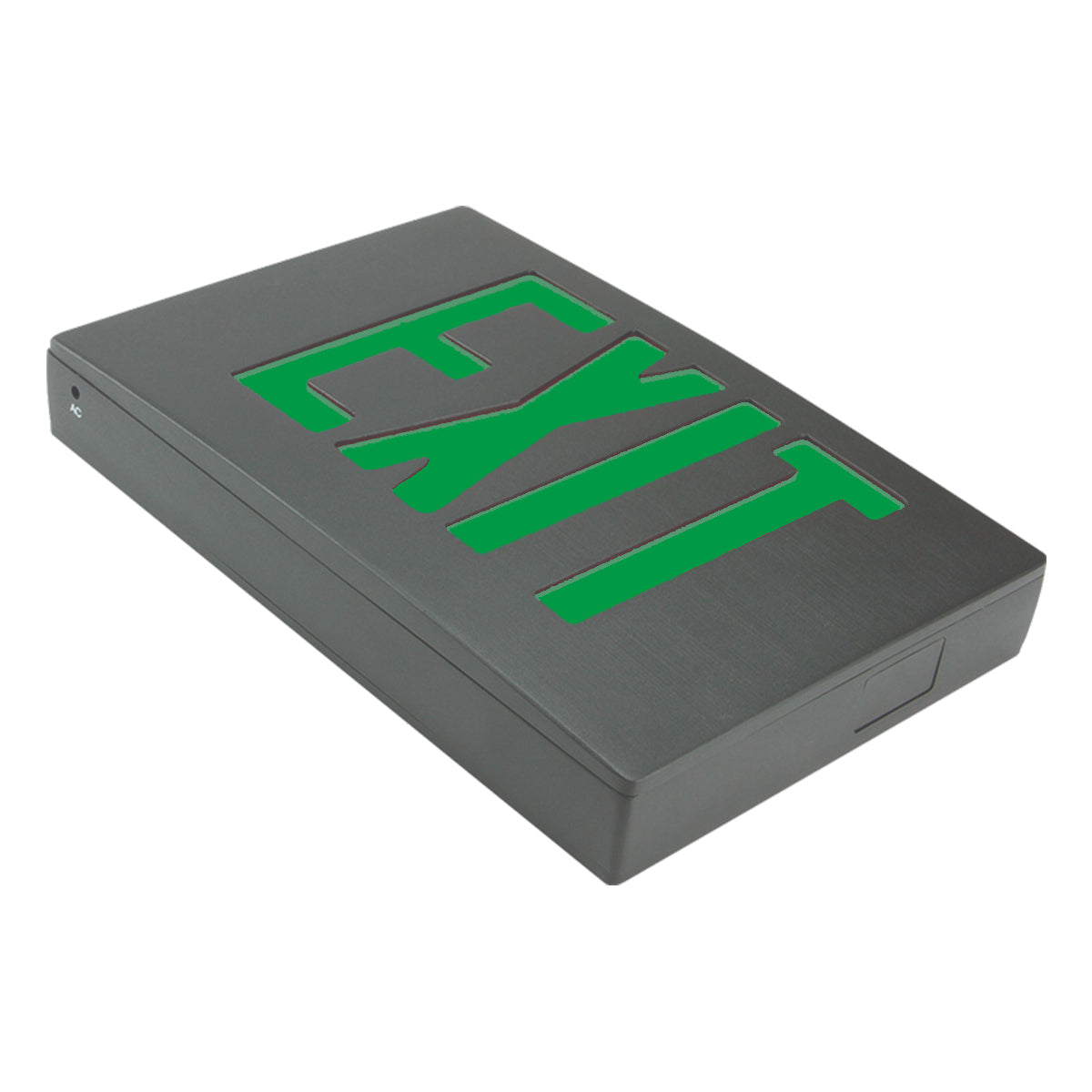LED Exit Sign, Double Face with Green Letters, Black, Battery Included - Bees Lighting