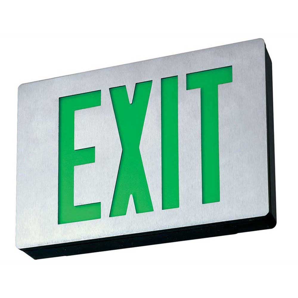 LED Exit Sign, Double Face with Green Letters, Black Finish, Battery Backup Included