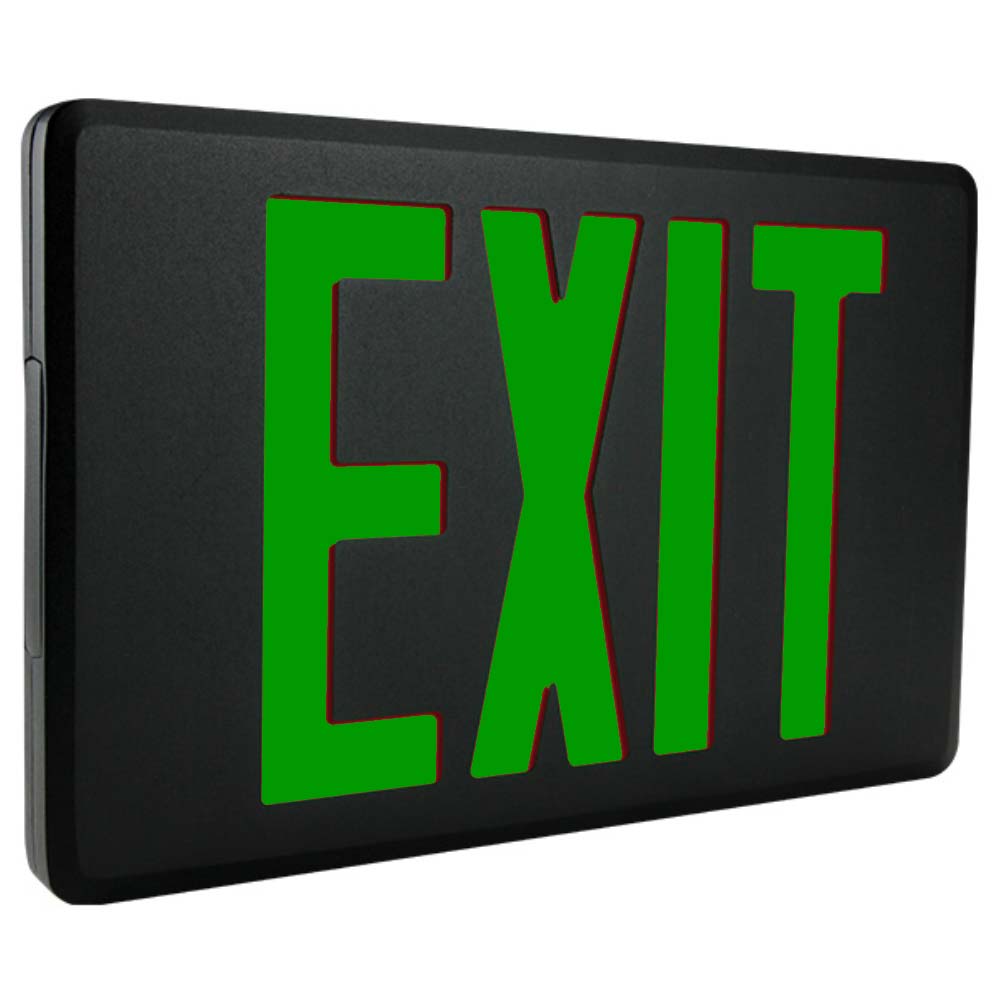 LED Exit Sign, Single Face with Green Letters, Black Finish, Battery Backup Included