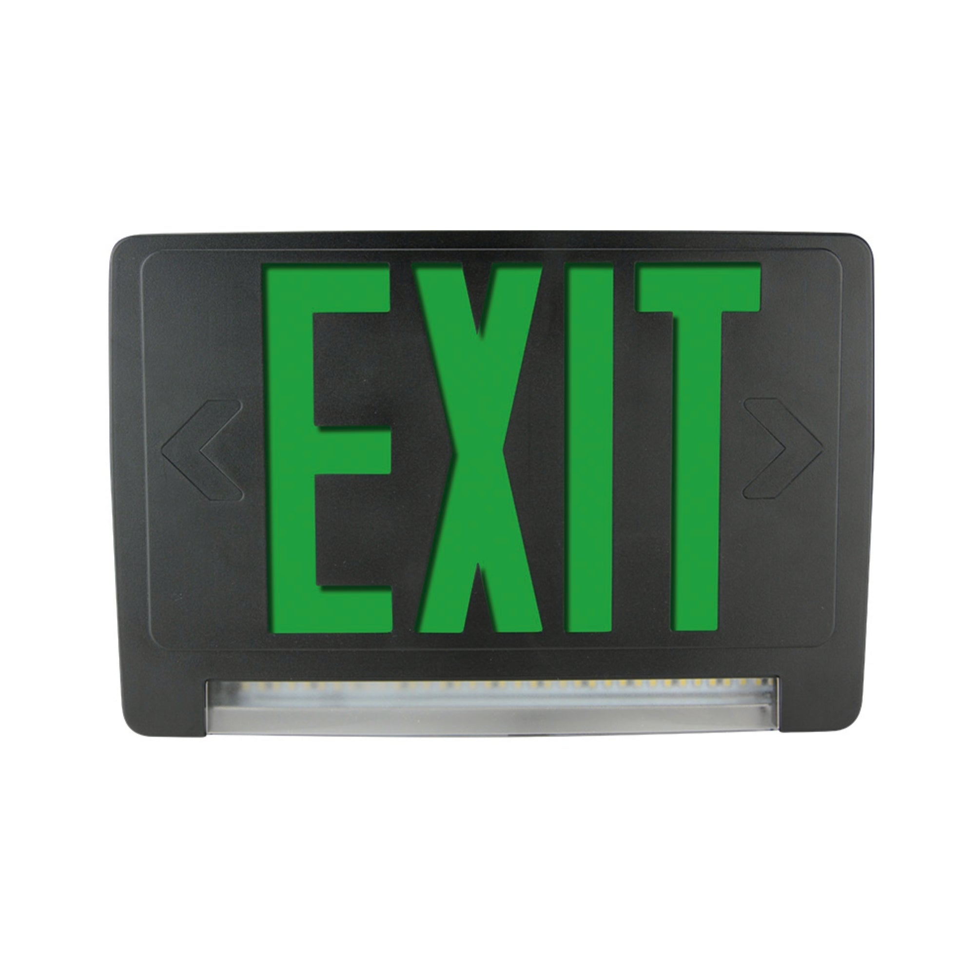 LED Combo Exit Sign, Single/Double Face, Green Letters, Black, Remote Capable - Bees Lighting