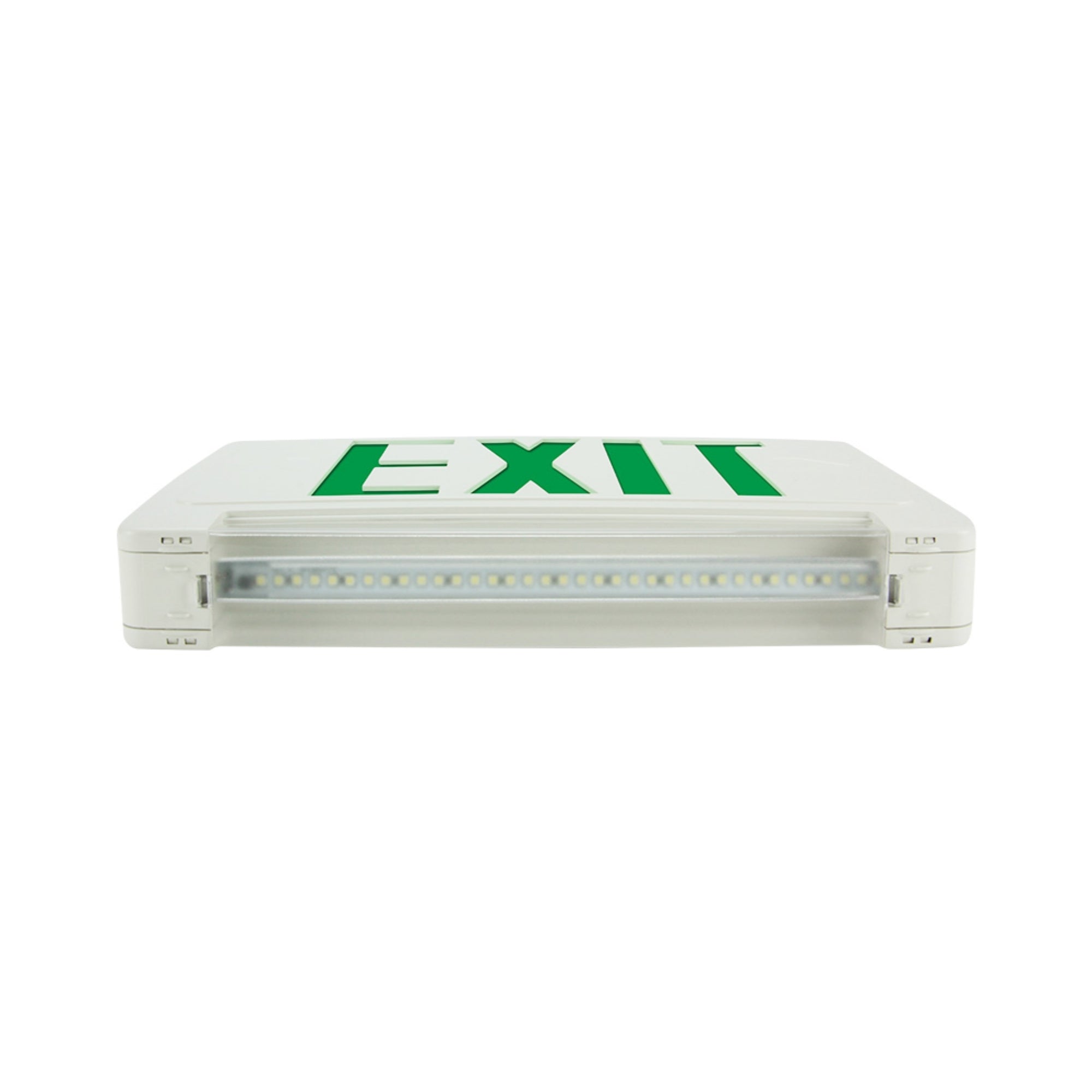 LED Combo Exit Sign, Single/Double Face, Green Letters, White, Remote Capable - Bees Lighting